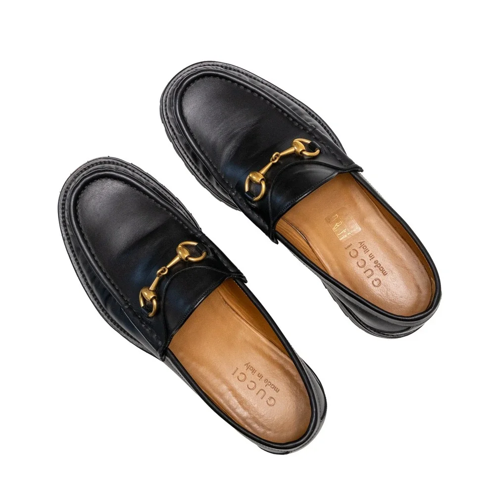 Gucci Black Leather Horsebit Lug Sole Loafers Mens Size UK 7 US 8 Made in Italy